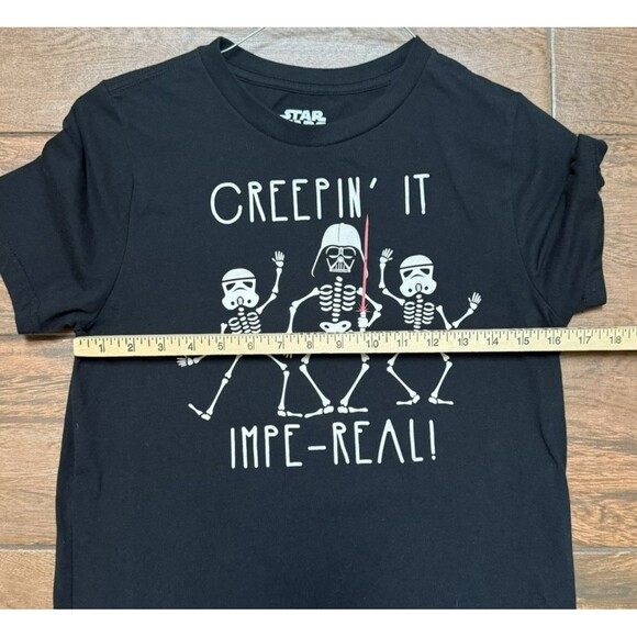 Glow In Dark Star Wars Creepin It Impe Real TShirt Skeletons Vader Youth Boys XL - Picture 3 of 5